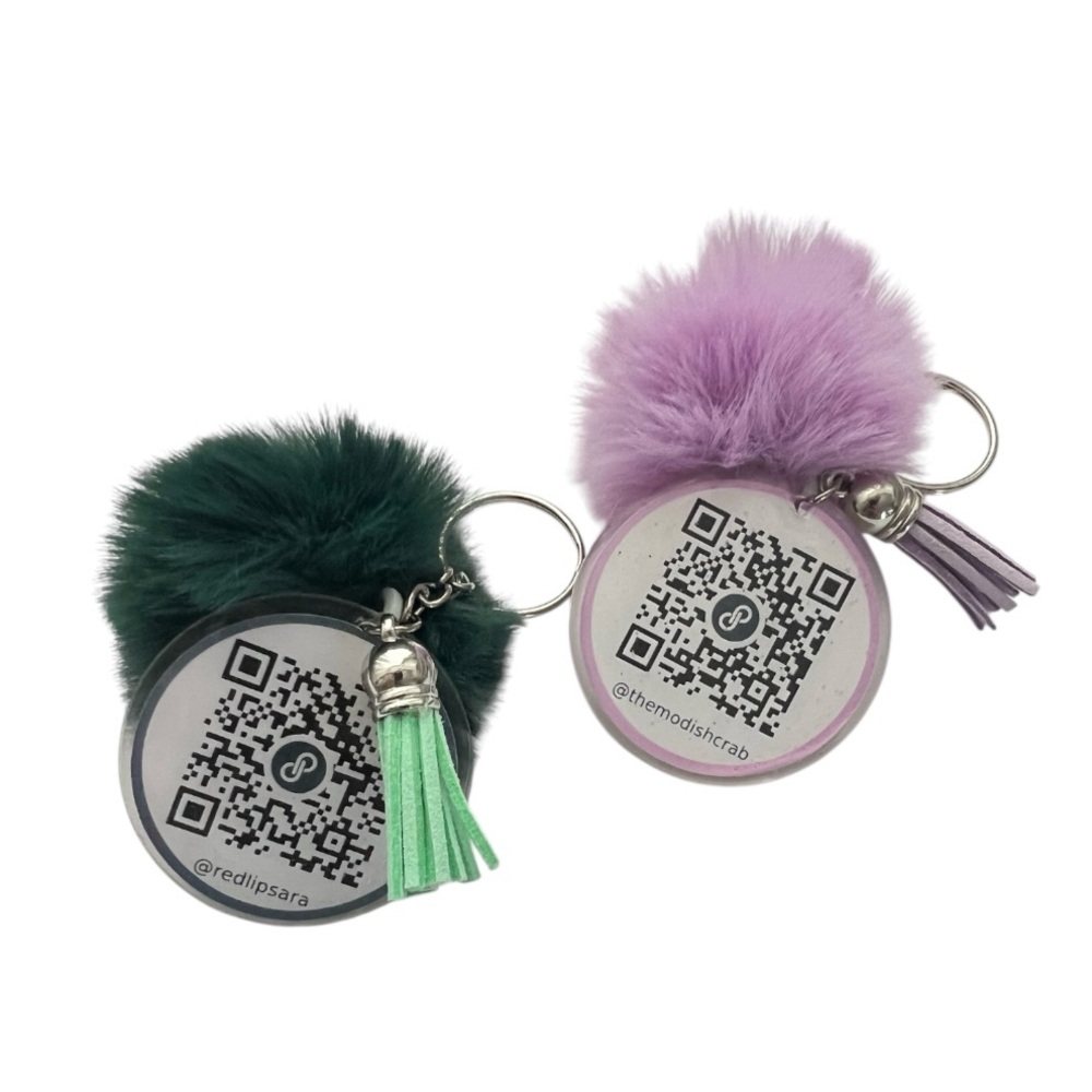 Custom QR Poshmark Closet Fluffy Pom Pom Keychain